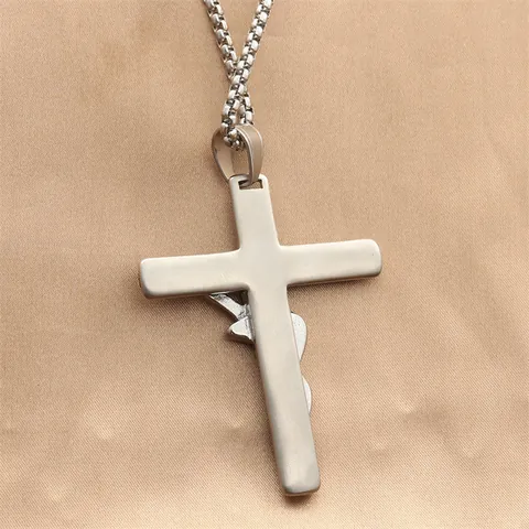 Vintage Rock Punk Stainless Steel Cross Guitar Crucifix Pendant Necklace For Men JH Letter Rhinestone Inlaid Jewelry Gift