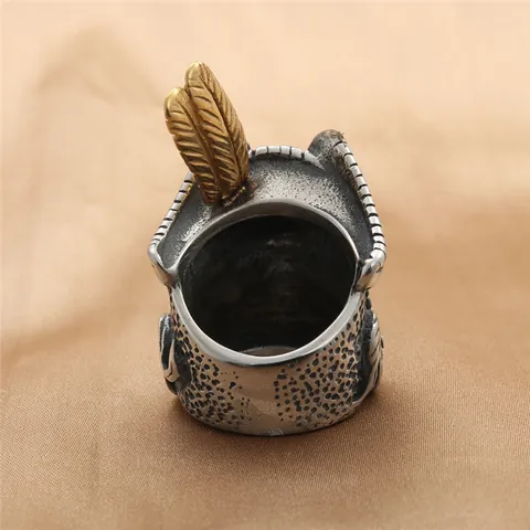 Anello Teschio Pirata Retro Punk per Uomo Acciaio Inossidabile 316 Zirconia Blu Occhio Piuma Oro Gotico Biker Gioielli