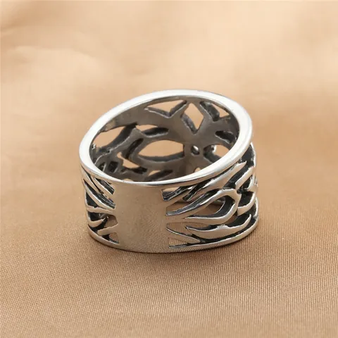 Vintage Gothic Punk Spider Ring For Men Stainless Steel Hollow Out Blackened Silver Ring With Zirconia Retro Jewelry Gift