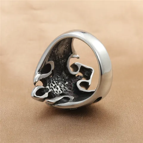 Retro Gothic Skull Bat Wing Ring Men Vintage Titanium Steel Punk Biker Finger Band Jewelry Accessory Party Gift Silver