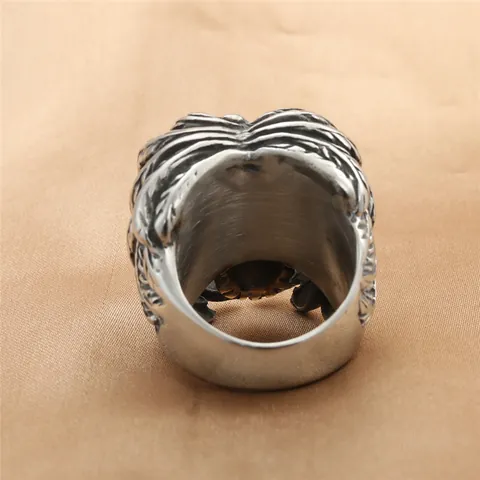 Vintage 316 Titanium Steel Skull Ring For Men Two-Tone Gold Silver Feather Wings Gothic Punk Distressed Biker Finger Ring Jewelry