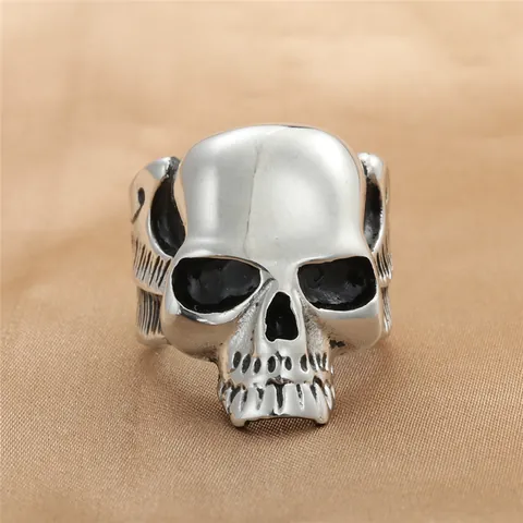 Men's Retro Punk Skull Wing Ring 316 Stainless Steel Titanium Steel Gothic Skeleton Polished Biker Finger Jewelry Gift