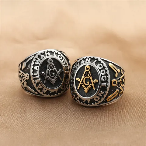 Anillo de la Masonería de Acero Inoxidable Vintage para Hombre Acero de Titanio 316 Lodge No Escuadra Compás G Joyas