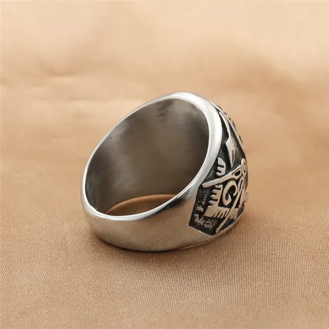 Anillo de la Masonería de Acero Inoxidable Vintage para Hombre Acero de Titanio 316 Lodge No Escuadra Compás G Joyas