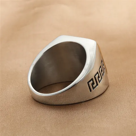 Anillo de Sello Vintage para Hombre de Acero Inoxidable Con Piedra Cuadrada de Turquesa u Ojo de Tigre Meandro Griego Punk