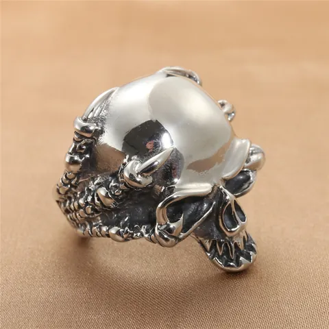 Vintage Punk Gothic Skull Ring For Men 316 Stainless Steel Dragon Claw Skeleton Finger Ring Retro Biker Rock Jewelry Gift