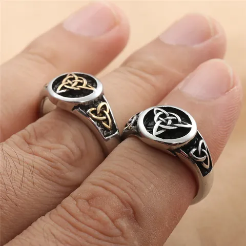 Vintage Titanium Steel Celtic Knot Triquetra Ring For Men Punk Gothic Shield Band Rings Norse Viking Jewelry Gift