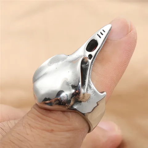 Vintage Titanium Steel Bird Skull Ring Gothic Punk Stainless Steel Eagle Beak Crow Skull Ring Men Women Unisex Jewelry
