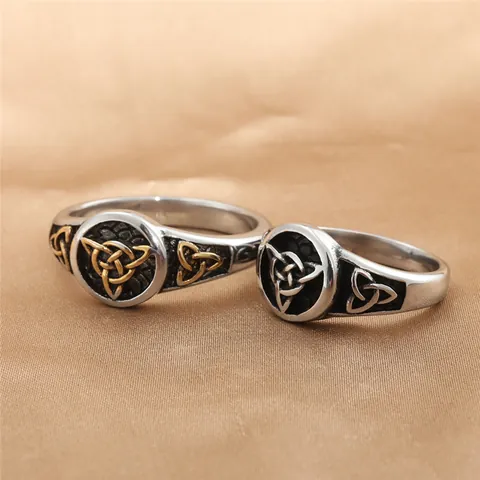Vintage Titanium Steel Celtic Knot Triquetra Ring For Men Punk Gothic Shield Band Rings Norse Viking Jewelry Gift