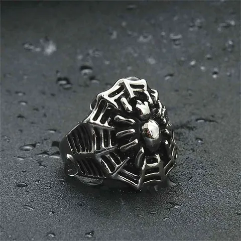 Anillo de Telaraña de Acero Inoxidable 316 Estilo Gothic Punk Anillo de Dedo de Animal Vintage de Acero de Titanio para Hombre Joyería Halloween