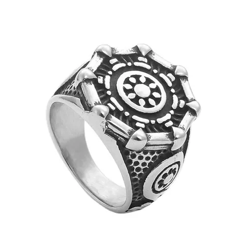 Anello da Uomo Vintage in Acciaio al Titanio con Timone e Bussola Punk Gothic Gear Anello a Fascia Industriale Gioielli Moda Uomo