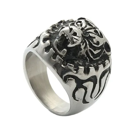 Men Vintage 316 Stainless Steel Lion Head Tiger Head Ring Punk Rock Oxidized Silver Animal Signet Jewelry Gift For Men
