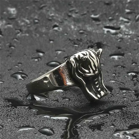 Vintage Punk Dragon Head Ring For Men 316 Titanium Steel Gothic Beast Head Finger Ring Hip Hop Biker Jewelry Gift
