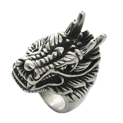 Vintage Punk Dragon Head Ring For Men Stainless Steel Gothic Hip Hop Animal Finger Ring Retro Biker Jewelry Gift