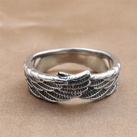 Vintage Roestvrijstalen Veervleugel Ring Voor Heren Punk Gothic Brede Bandring Gepolijst Retro Vinger Sieraden Cadeau