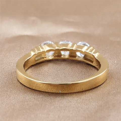 Anillo de Acero Inoxidable 316 Con Tres Piedras para Mujer Zirconia Cúbica Incrustado Pulido Joyería para Boda Fiesta