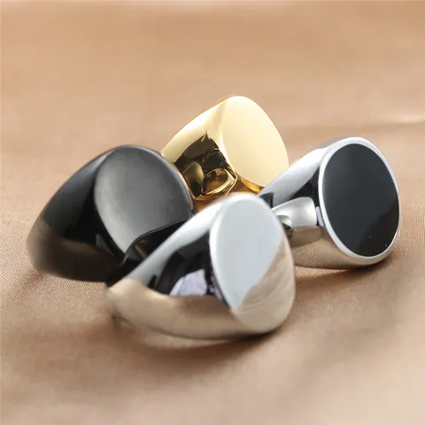 Anillo de Sello de Acero Inoxidable 316 Minimalista para Hombre Mujer Pulido Liso Geométrico Circular Punk Joyería de Moda