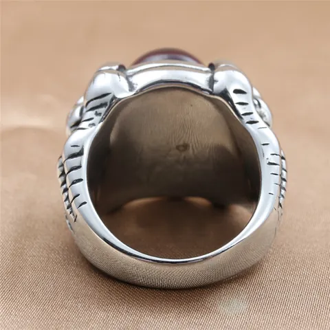 Vintage Dragon Claw Ring For Men 316 Stainless Steel Gothic Punk Band Synthetic Ruby Blue Black Stone Zirconia Ring
