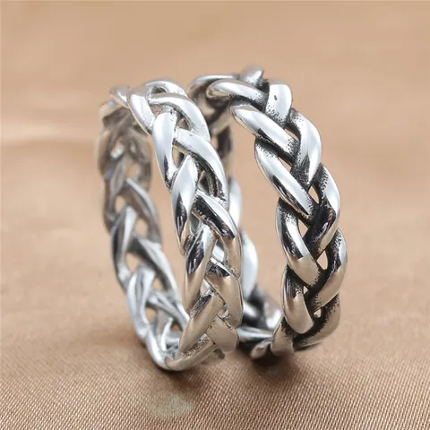 Vintage Stainless Steel Braided Twist Band Ring Punk Gothic Jewelry For Men Women Gold Silver Antique Silver Finish Biker Ring
