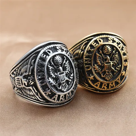 Vintage US Army Eagle Signet Ring For Men 316 Stainless Steel Military Punk Style Gold Silver Plated Jewelry Gift
