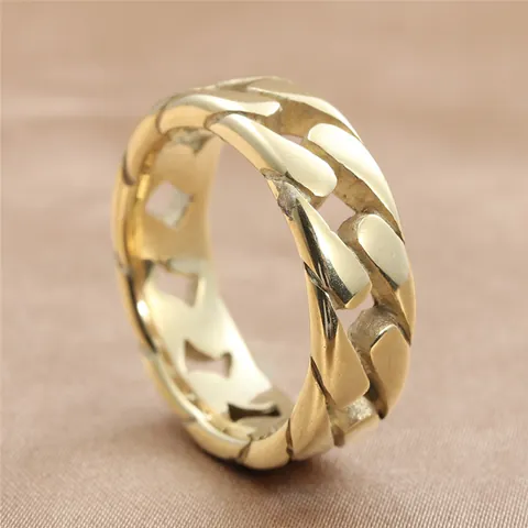 Stainless Steel Cuban Link Ring For Men Women Hollow Chain Geometric Finger Band Punk Hip Hop Streetwear Jewelry Gift