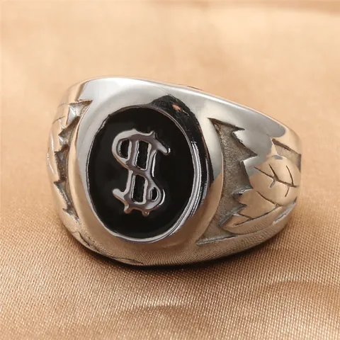 Vintage Stainless Steel Dollar Sign Ring For Men Punk Hip Hop Street Style Silver Color Carved Feather Details Jewelry