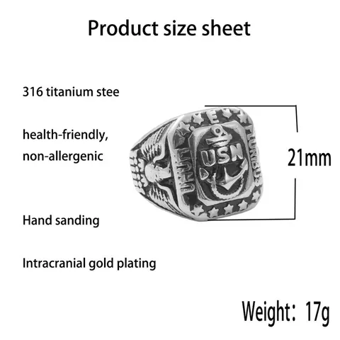 Vintage USN Navy Anchor Relief Titanium Steel Ring For Men Retro Punk Eagle Distressed Finger Ring Jewelry Gift