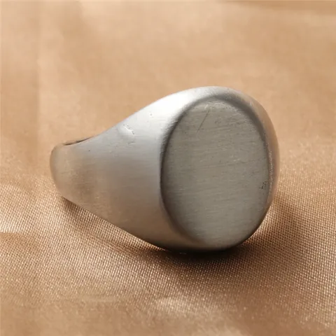 Vintage Stainless Steel Oval Signet Ring For Men Brushed Matte Finish Punk Minimalist Polished Jewelry Finger Band