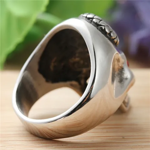 Retro Heren Titaanstaal Schedel Slang Ring Gothic Punk Roestvrij Staal Rode Zirkonia Oog Dier Heavy Metal Vingerring