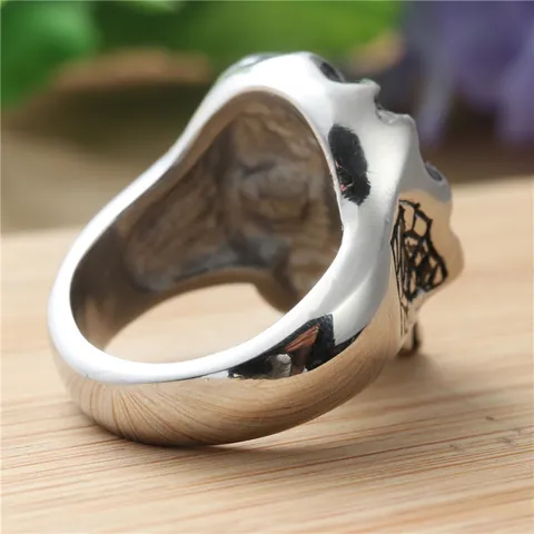 Anillo de Calaverea de Acero Inoxidable 316 Vintage Punk para Hombre Gótico Ojos de Strass Rojos Rosa Telaraña Joyería Biker