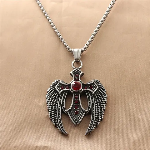 Vintage Stainless Steel Cross Angel Wings Pendant Necklace Gothic Punk Rock Sword Feather Jewelry For Men Women Daily Decor