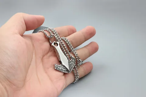 Vintage 316L Stainless Steel Pirate Hook Anchor Pendant Necklace For Men Women Punk Gothic Distressed Viking Jewelry Gift