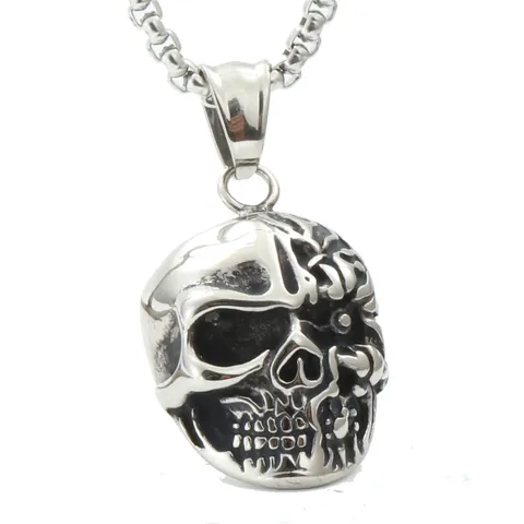 Punk Skull Pendant Necklace Titanium Steel Ghost Face Skeleton Jewelry Gift For Men Women Unisex Accessory Vintage Goth Style