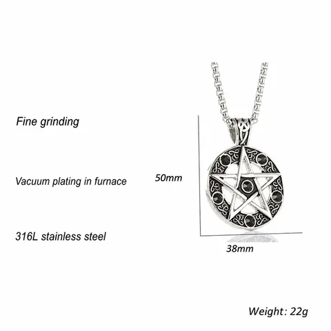 Collier Pendentif Pentagramme en Acier Inoxydable 316L Gothique pour Hommes Femmes Rétro Nœud Celtique Étoile Ronde Incrustée de Zircone