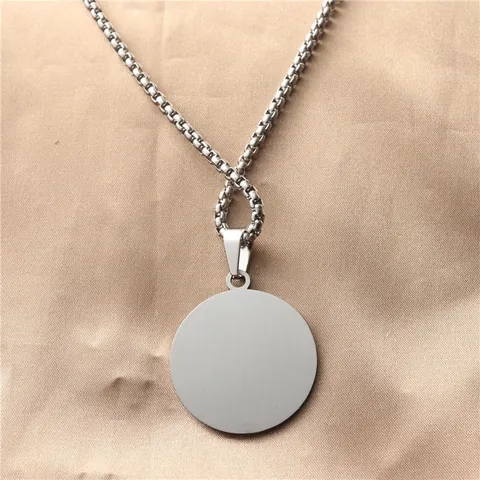 Polished Stainless Steel Round Plate Pendant Necklace For Men Hip Hop Punk Jewelry Gift