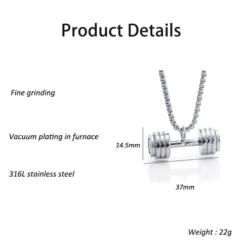Fitness Dumbbell Pendant Necklace 316L Stainless Steel Gym Jewelry For Men Women Weightlifting Barbell Retro Sports Gift