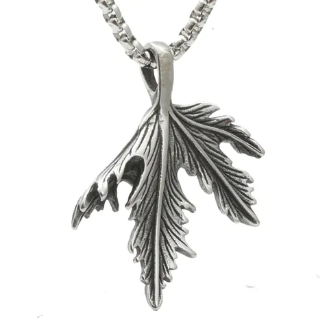 Vintage Maple Leaf Pendant Necklace For Men Women Stainless Steel Distressed Botanical Leaf Charm Necklace Retro Trendy Jewelry Gift