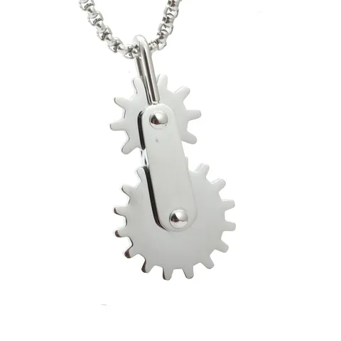 Collier Pendentif Engrenage en Acier Titane Steampunk Industriel Pour Hommes Femmes Argent Punk Style Mécanique Bijoux