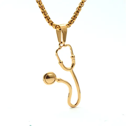 Stainless Steel Stethoscope Pendant Necklace For Women Men Medical Doctor Nurse Gift Fashion Polished Box Chain Jewelry