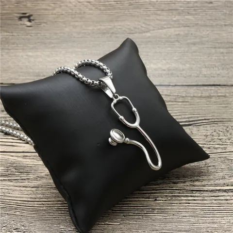 Stainless Steel Stethoscope Pendant Necklace For Women Men Medical Doctor Nurse Gift Fashion Polished Box Chain Jewelry