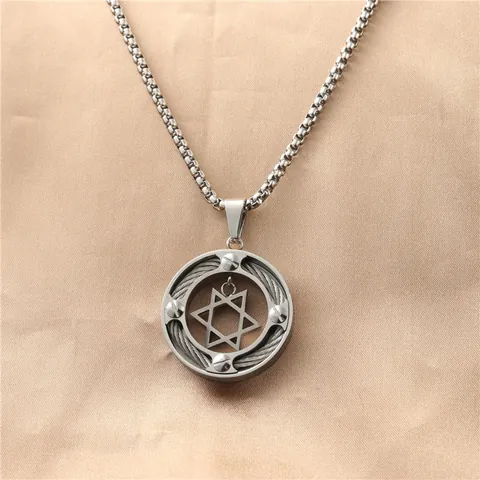 Heren Vintage Punk Roestvrij Staal Hexagram Davidsster Hanger Ketting Industrieel Rond Hol Geometrisch Mannelijk Sieraden