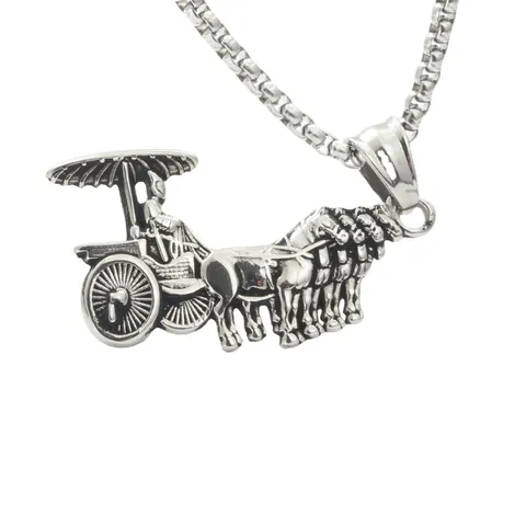Vintage Chariot Horse Warrior Pendant Necklace For Men Women Retro Punk Hip Hop Titanium Steel Jewelry Gift Gold Silver