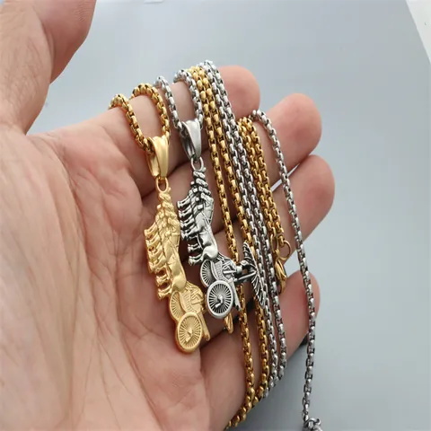 Vintage Chariot Horse Warrior Pendant Necklace For Men Women Retro Punk Hip Hop Titanium Steel Jewelry Gift Gold Silver