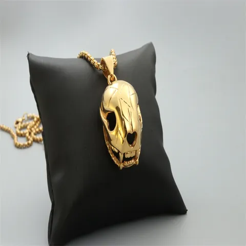 Collar con Colgante de Cráneo de Animal de Acero de Titanio Dorado Punk Vintage para Hombre Mujer Joyería Gótica