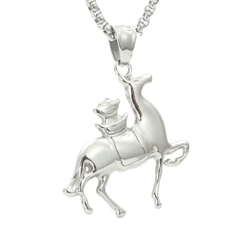 Vintage Titanium Steel Horse Rider Pendant Necklace For Men Women Western Cowboy Style Gold Silver Fashion Jewelry Gift