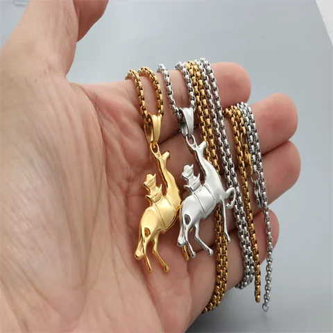 Vintage Titanium Steel Horse Rider Pendant Necklace For Men Women Western Cowboy Style Gold Silver Fashion Jewelry Gift