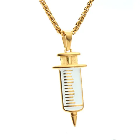 Creative Syringe Pendant Necklace For Women Men Titanium Steel Medical Theme Nurse Gift Personalized Jewelry Box Chain Gold Silver Necklace