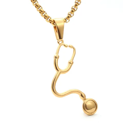 Stainless Steel Stethoscope Pendant Necklace Medical Professional Jewelry For Doctor Nurse Medical Student Box Chain Necklaces