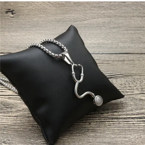 Stainless Steel Stethoscope Pendant Necklace Medical Professional Jewelry For Doctor Nurse Medical Student Box Chain Necklaces