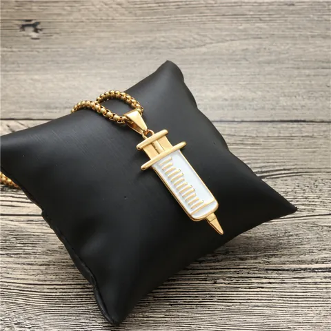 Creative Syringe Pendant Necklace For Women Men Titanium Steel Medical Theme Nurse Gift Personalized Jewelry Box Chain Gold Silver Necklace